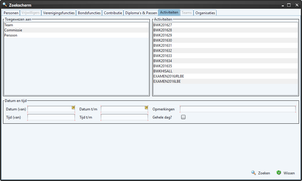 Search screen - activities